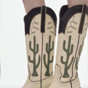 ZARA CONTRASTING KNEE HIGH CACTUS COWBOY BOOTS bloggers favorite Western